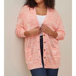 🆕 Pink Orange Spacedye Boyfriend Cardigan Sweater 2 2X 18 20 NWT Torrid New!